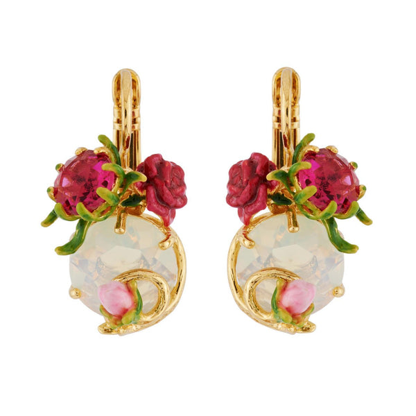 Dormeuse With Carved Crystals, Rose And Bud Earrings | AHPV1081 - Les Nereides