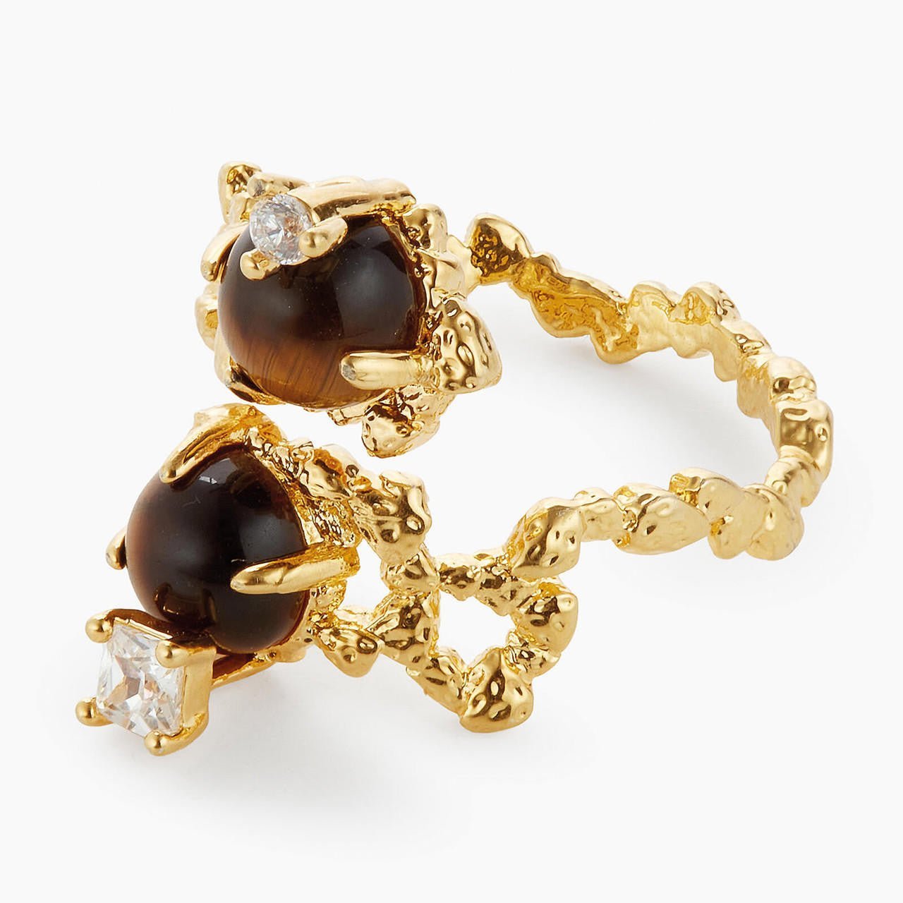 Double Tiger Eye Bead Adjustable Ring | APTM6021 - Les Nereides