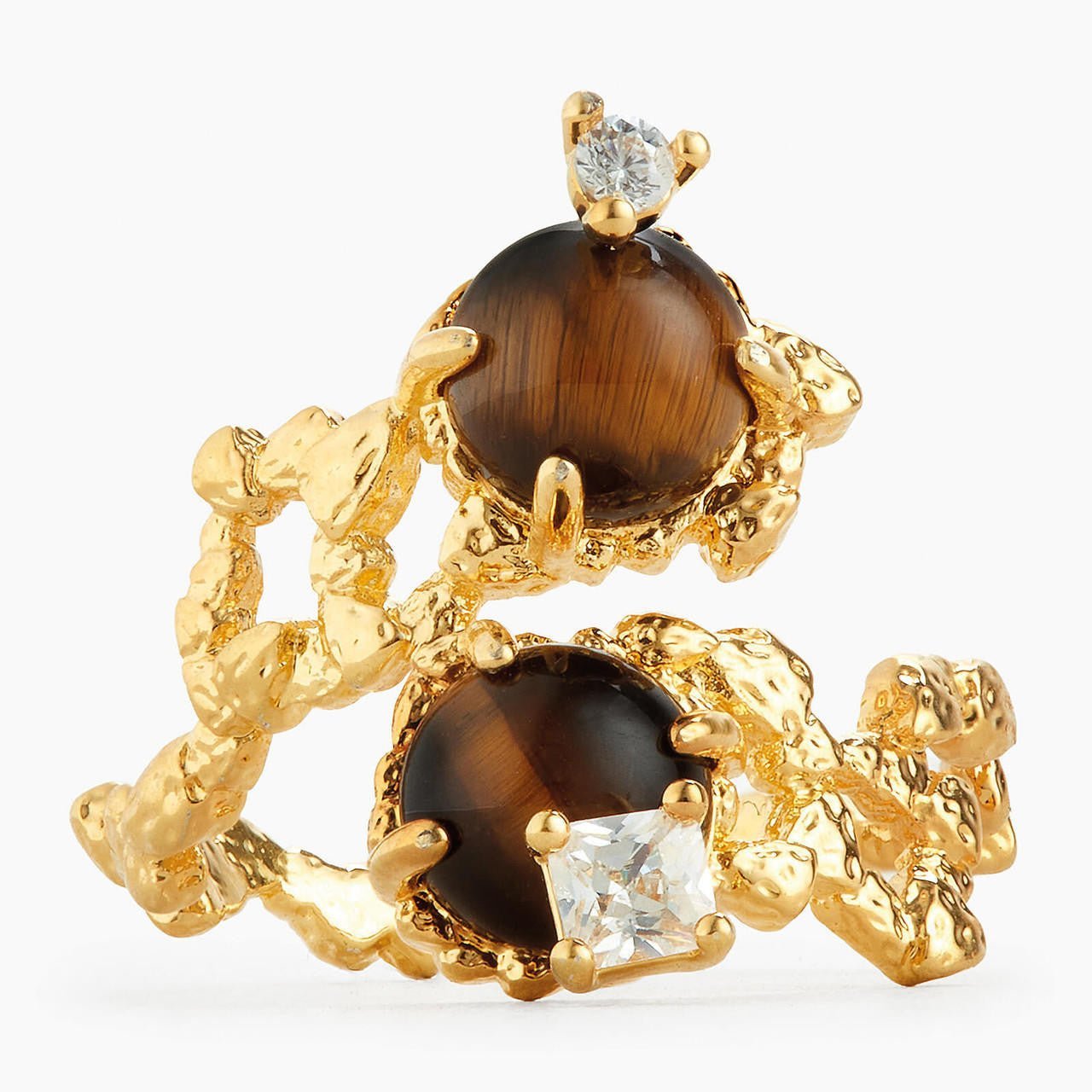 Double Tiger Eye Bead Adjustable Ring | APTM6021 - Les Nereides
