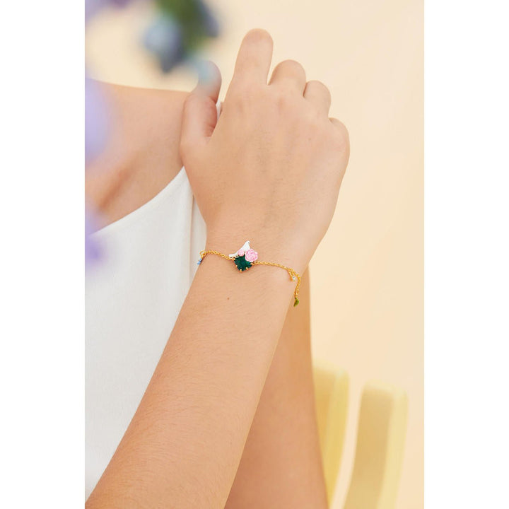Dove And Peonies On Faceted Crystal Stone Thin Bracelet | ANLA2011 - Les Nereides