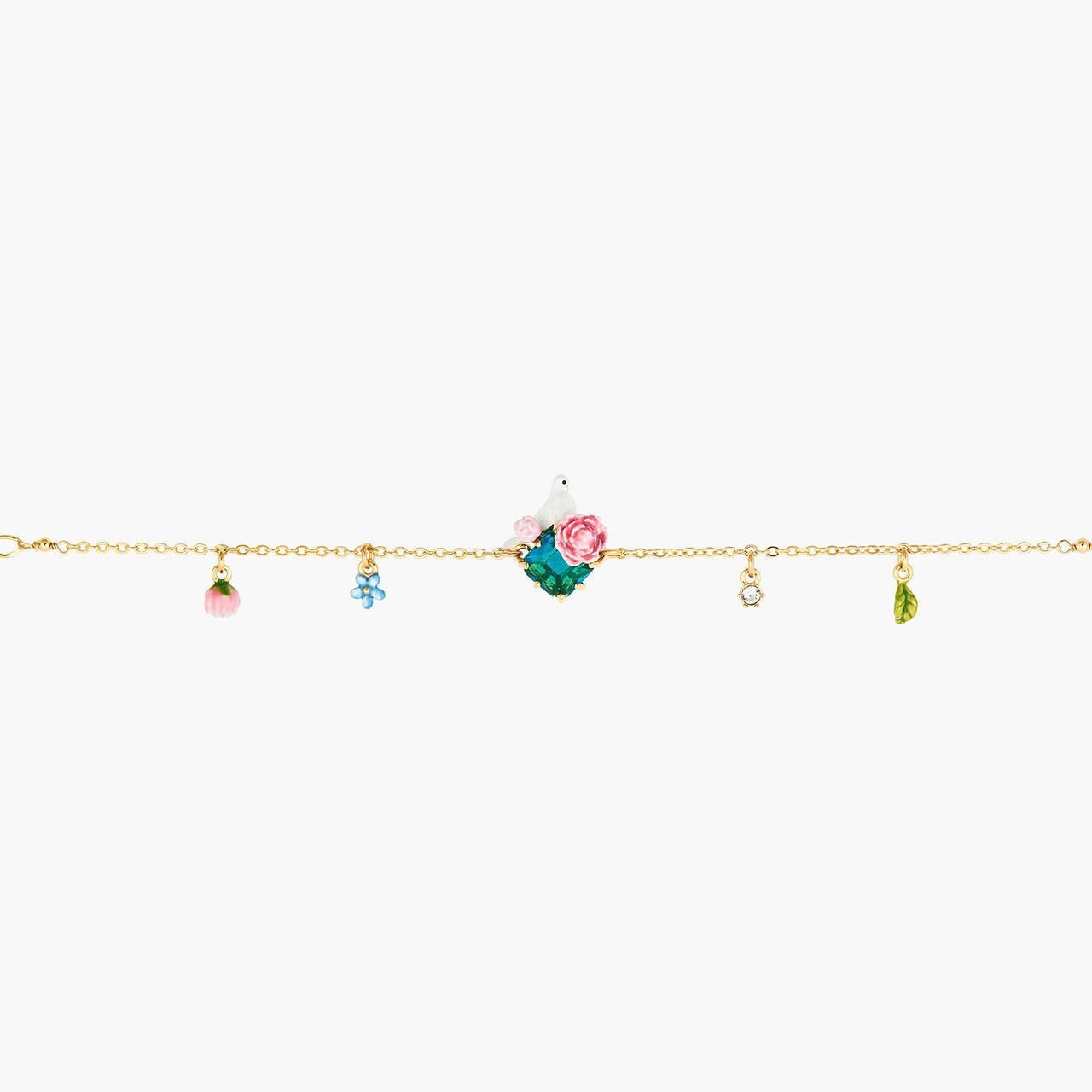 Dove And Peonies On Faceted Crystal Stone Thin Bracelet | ANLA2011 - Les Nereides