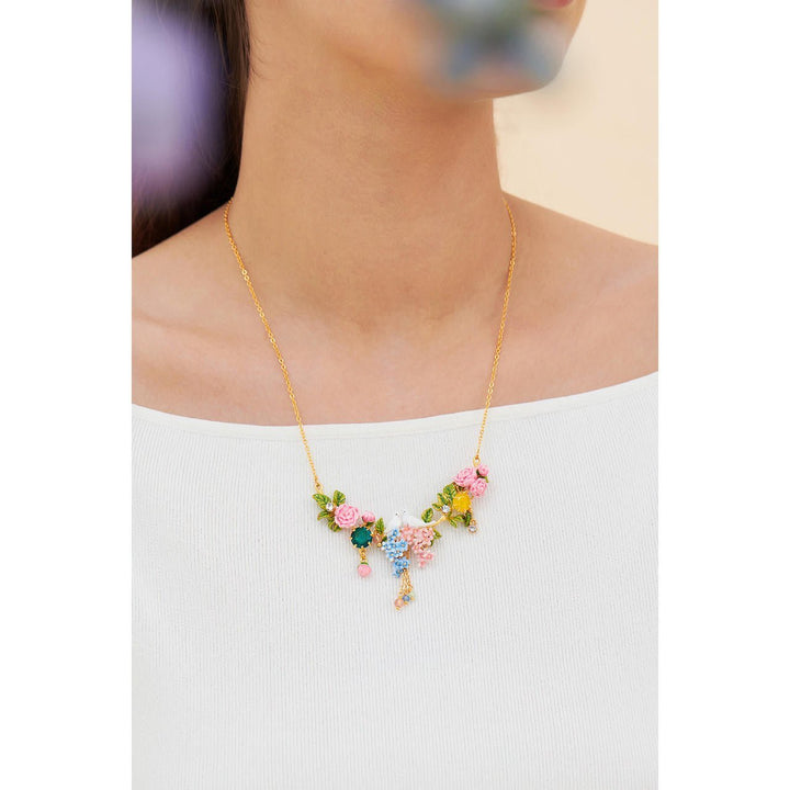 Dove On A Bed Of Peonies And Campanulas Statement Necklace | ANLA3011 - Les Nereides