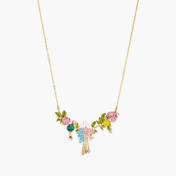 Dove On A Bed Of Peonies And Campanulas Statement Necklace | ANLA3011 - Les Nereides
