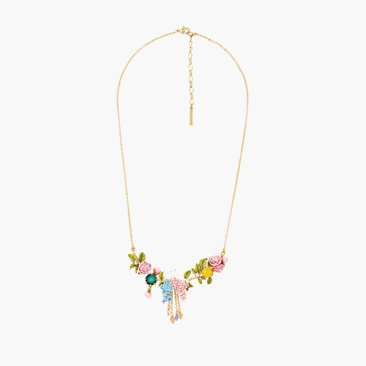Dove On A Bed Of Peonies And Campanulas Statement Necklace | ANLA3011 - Les Nereides