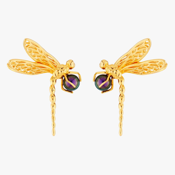 Dragonfly And Iridescent Pearl Earrings | AMEN1021 - Les Nereides