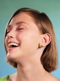 Dragonfly And Water Lily Asymmetrical Sleeper Earrings | AQJF1011 - Les Nereides