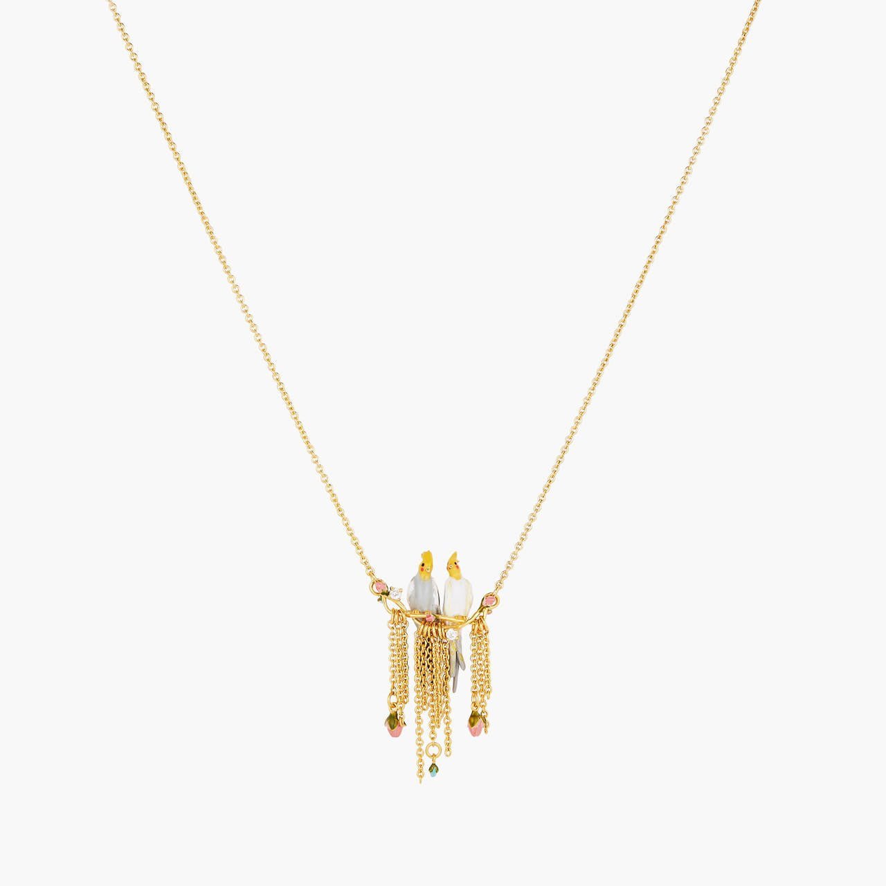 Duo Of Cockatiel And Rosebuds Statement Necklace | AOLA3011 - Les Nereides