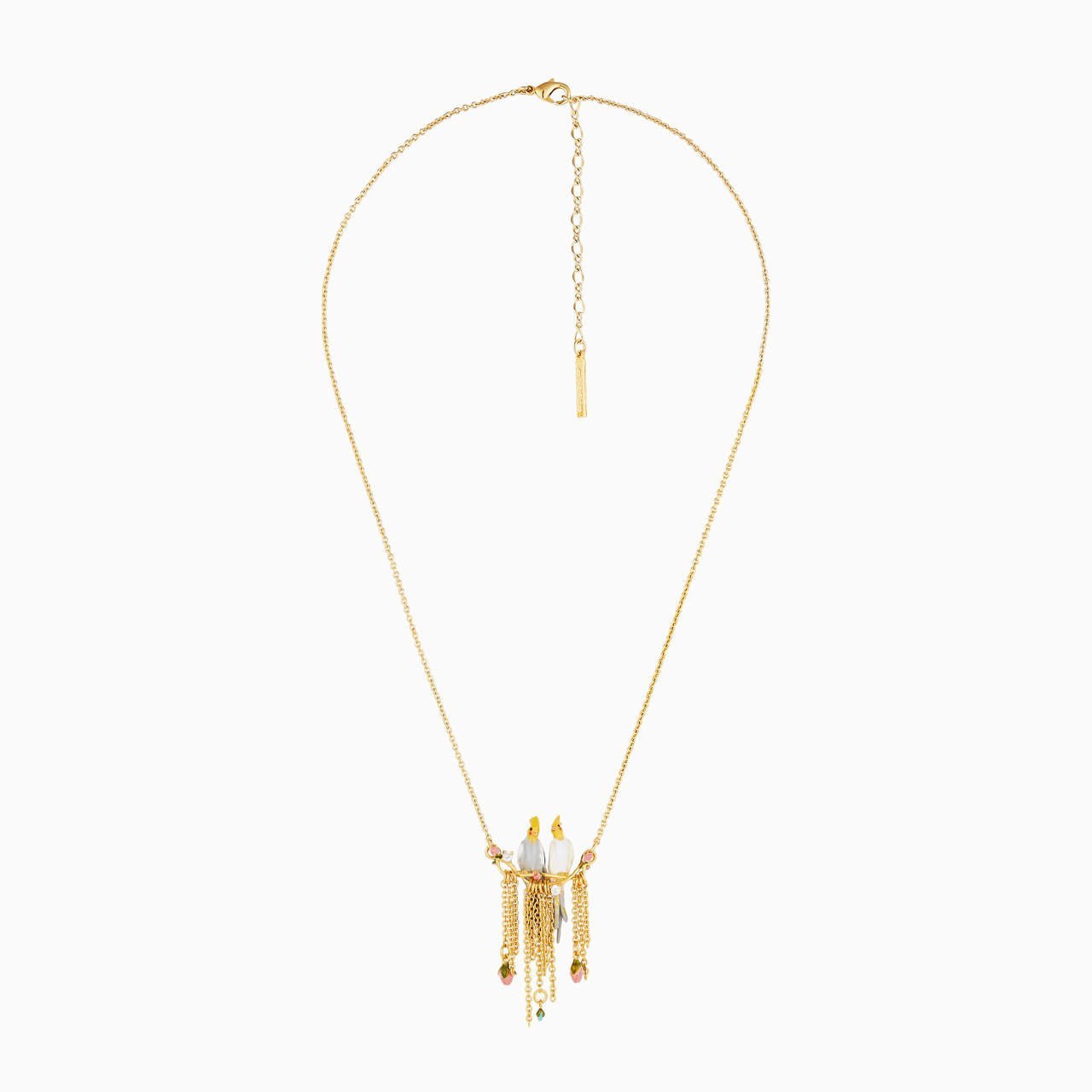 Duo Of Cockatiel And Rosebuds Statement Necklace | AOLA3011 - Les Nereides