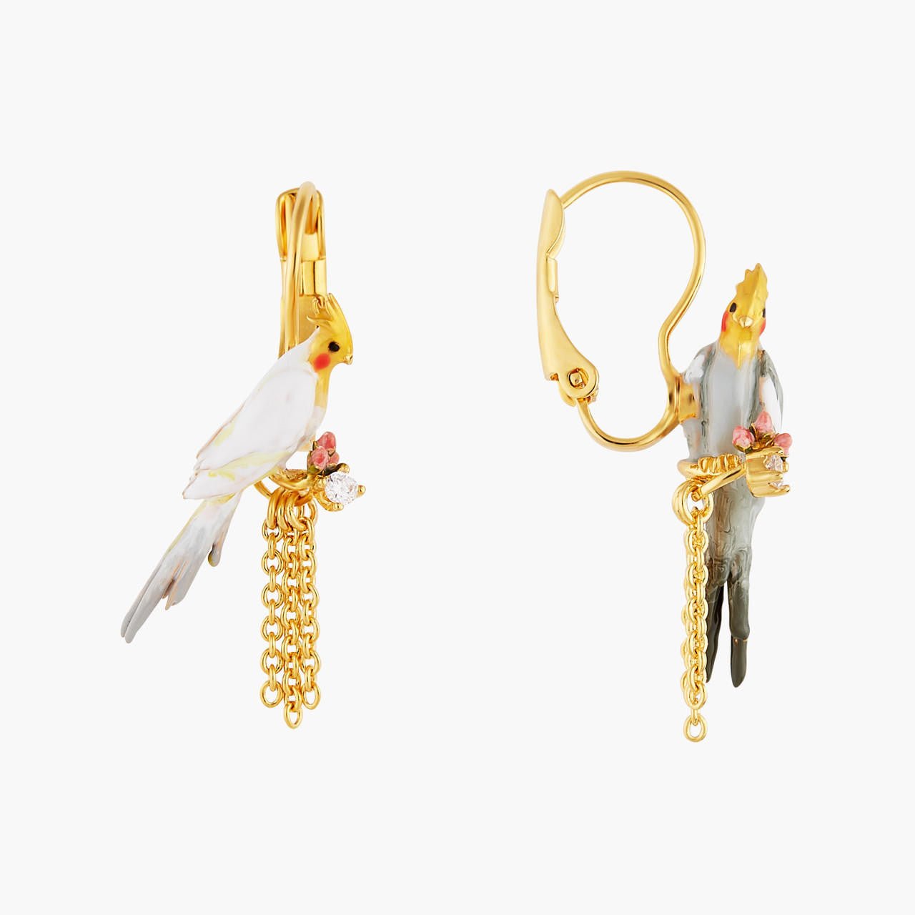 Duo Of Cockatiels And Rosebuds Earrings | AOLA1011 - Les Nereides
