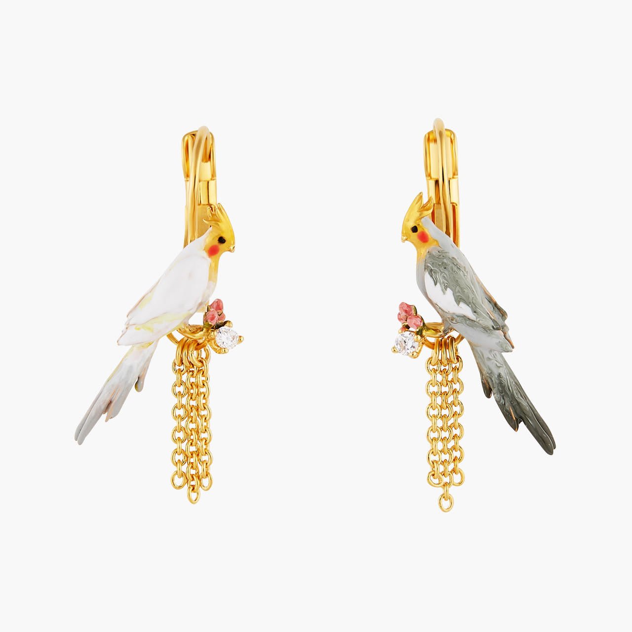 Duo Of Cockatiels And Rosebuds Earrings | AOLA1011 - Les Nereides