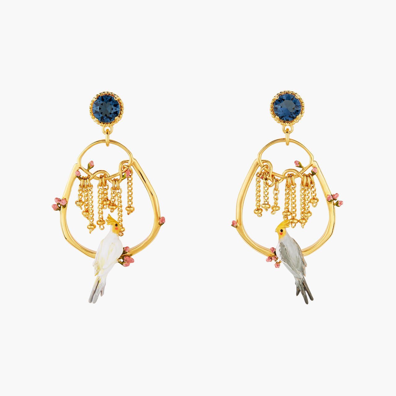 Duo Of Cockatiels And Rosebuds Post Earrings | AOLA1021 - Les Nereides