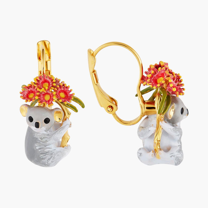 Duo Of Koalas And Pink Eucalyptus Earrings | AOLA1051 - Les Nereides