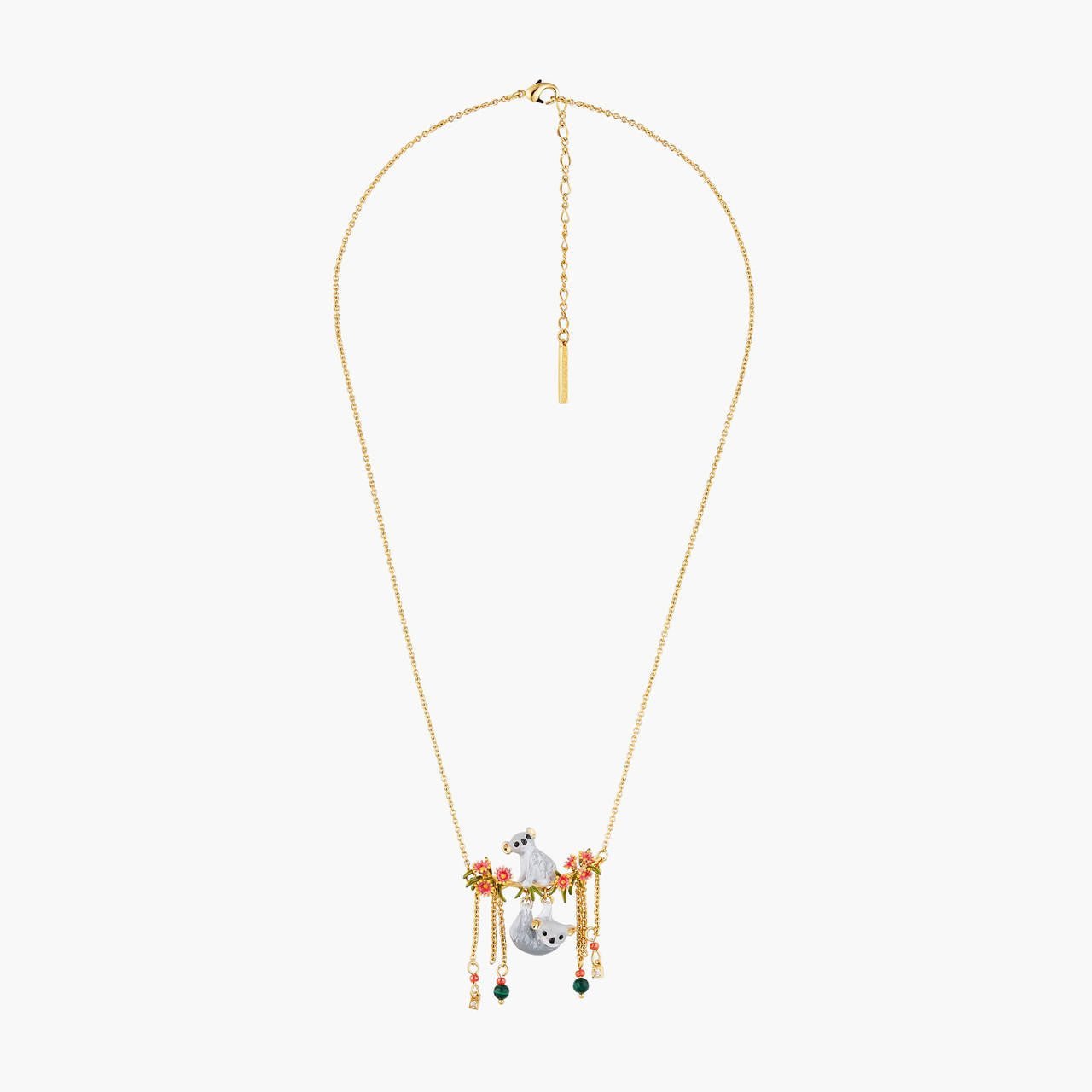 Duo Of Koalas, Pink Eucalyptus And Malachite Beads Statement Necklace | AOLA3031 - Les Nereides