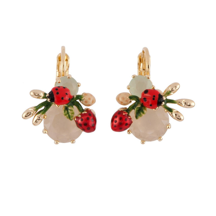 Eclatante Discrétion 2 Crystal Stones With Ladybird & Strawberries Earrings | AFED1031 - Les Nereides