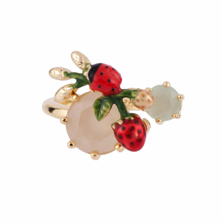Eclatante Discrétion 2 Crystal Stones With Ladybird & Strawberries Rings | AFED6021 - Les Nereides