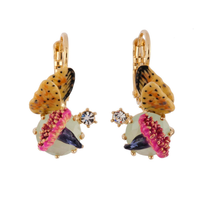 Eclatante Discrétion Blue Stone, Flower & Yellow Butterfly Earrings | AFED1061 - Les Nereides