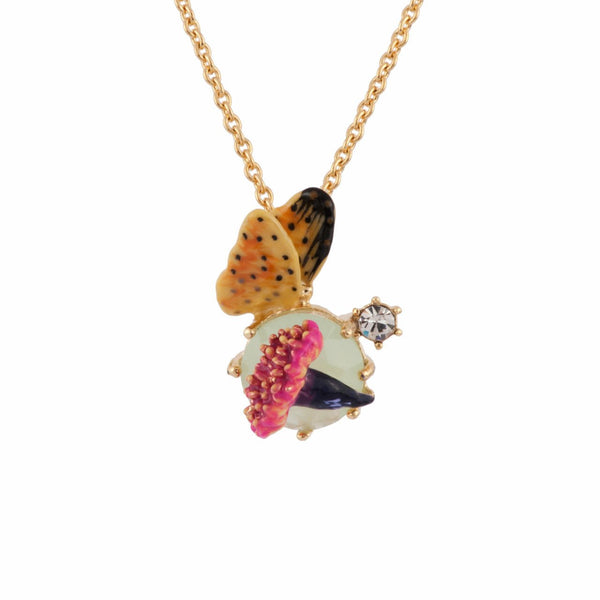 Eclatante Discrétion Blue Stone, Flower & Yellow Butterfly Necklace | AFED3041 - Les Nereides