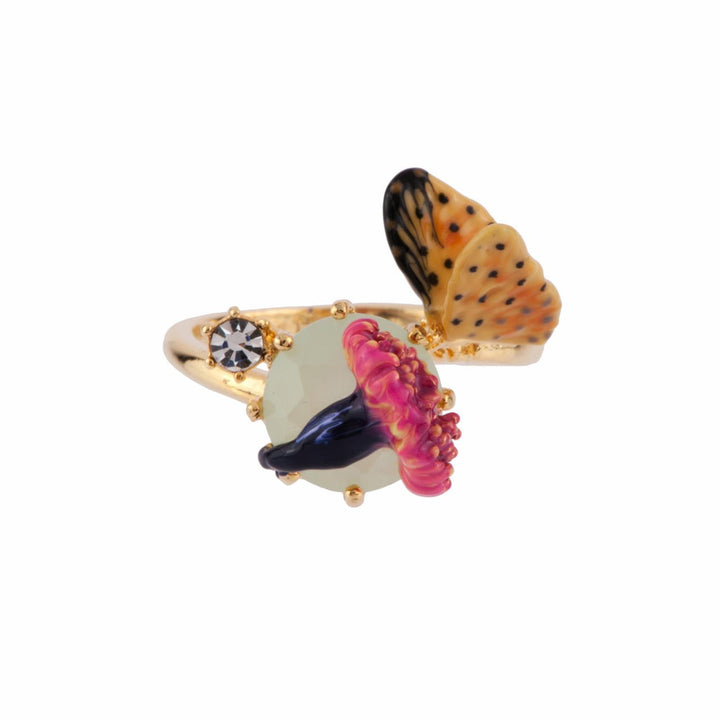 Eclatante Discrétion Blue Stone, Flower & Yellow Butterfly Rings | AFED6041 - Les Nereides