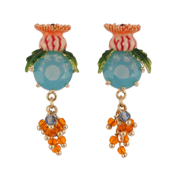 Eclatante Discrétion Blue Stone With Beads Bunch & Anemon Earrings | AFED1131 - Les Nereides