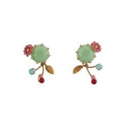 Eclatante Discrétion Bright Green Stone W/Flowers & Beads Earrings | ACED1091 - Les Nereides