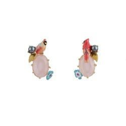 Eclatante Discrétion Cardinal Bird W/Pink Stone Earrings | ACED1011 - Les Nereides