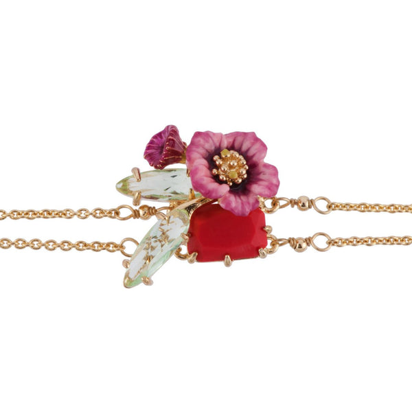 Eclatante Discrétion Coral Crystal Stone With Pink Flower & Crystal Stone Wings Bracelet | AFED2101 - Les Nereides