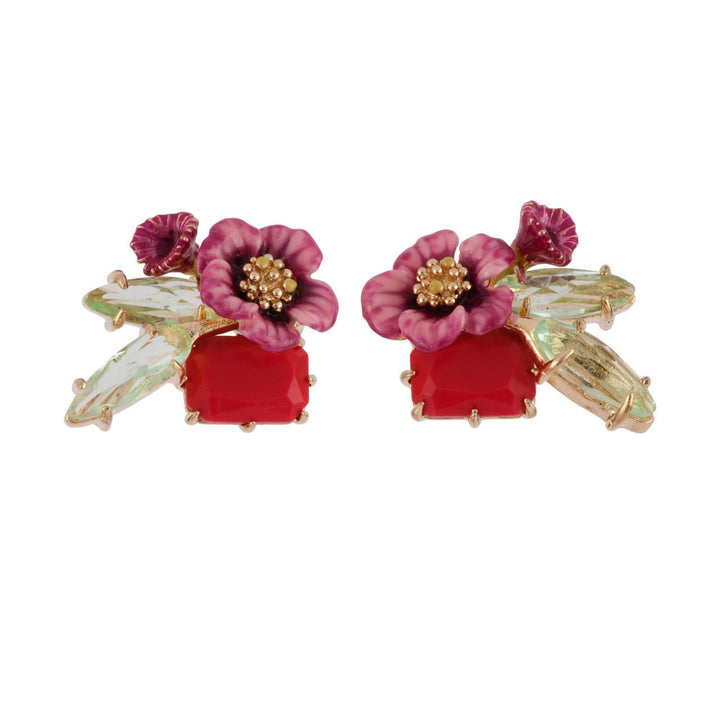 Eclatante Discrétion Coral Crystal Stone With Pink Flower & Crystal Stone Wings Earrings | AFED1121 - Les Nereides