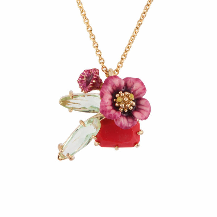 Eclatante Discrétion Coral Crystal Stone With Pink Flower & Crystal Stone Wings Necklace | AFED3101 - Les Nereides