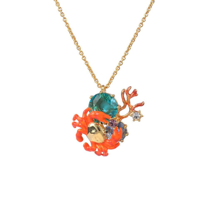 Eclatante Discrétion Crab W/Blue Stone & Coral Necklace | ABED3031 - Les Nereides
