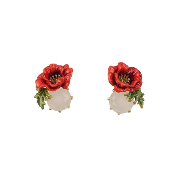 Eclatante Discrétion Large Poppy, White Crystal Stone Earrings | ADED106T/1 - Les Nereides