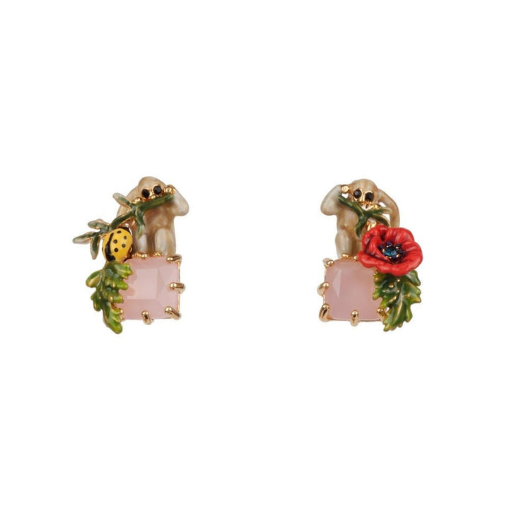 Eclatante Discrétion Monkey, Pink Crystal Stone Earrings | ADED105T/1 - Les Nereides