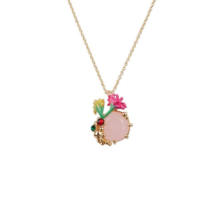 Eclatante Discrétion Pale Pink Crystal Stone And Flower Necklace | ADED3041 - Les Nereides