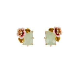 Eclatante Discrétion Pink Flower, Pale Green Crystal Stone Earrings | AEED106T/1 - Les Nereides
