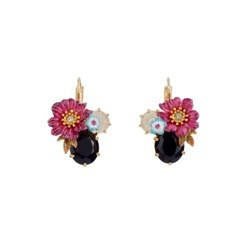 Eclatante Discrétion Pink Flower W/Green Stone Earrings | ACED1031 - Les Nereides