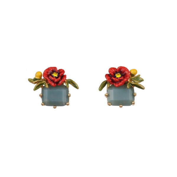 Eclatante Discrétion Small Poppy, Blue Crystal Stone Earrings | ADED102T/1 - Les Nereides