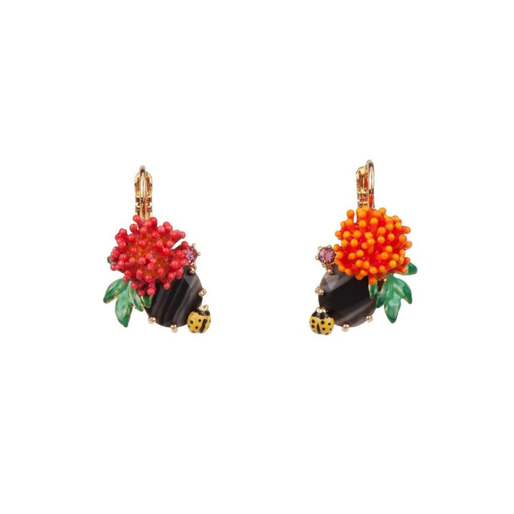 Eclatante Discrétion Tropical Flower, Black Marbled Stone Earrings | ADED107D/1 - Les Nereides