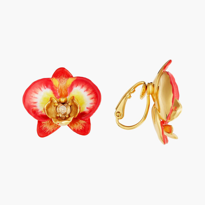 Elephant'S Ear Orchid And Crystal Heart Earrings | AOOC1051 - Les Nereides