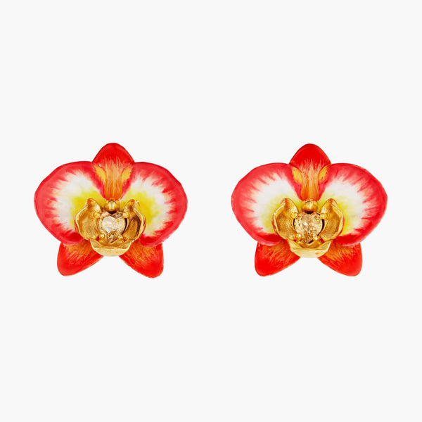 Elephant'S Ear Orchid And Crystal Heart Earrings | AOOC1051 - Les Nereides