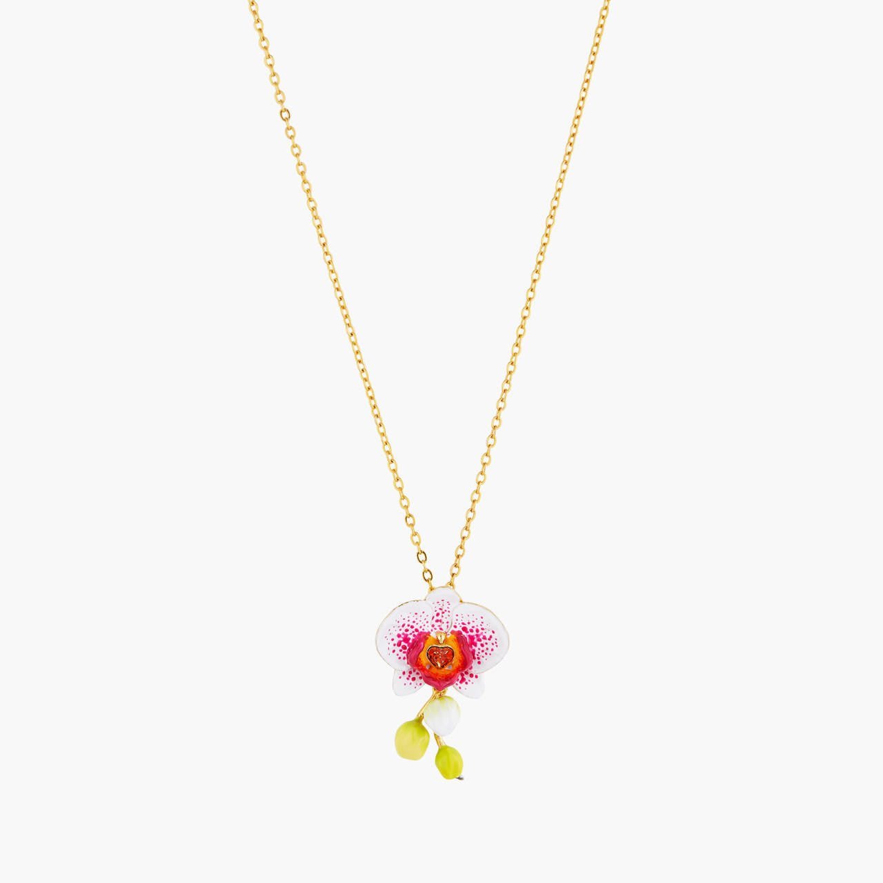 Elephant'S Ear Orchid And Faceted Crystal Heart Pendant Necklace | AOOC3041 - Les Nereides