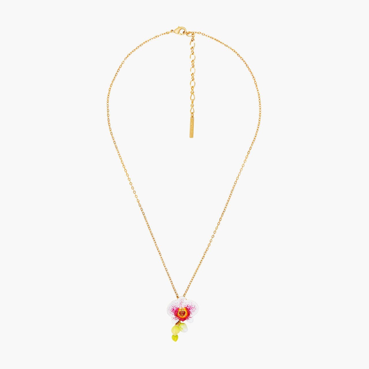 Elephant'S Ear Orchid And Faceted Crystal Heart Pendant Necklace | AOOC3041 - Les Nereides