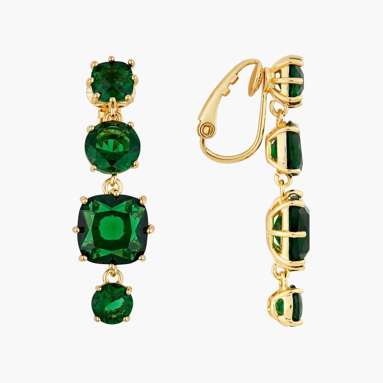 Emerald Green 4 Stones Diamantine Earrings | AOLD1201 - Les Nereides