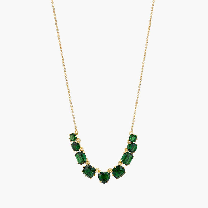 Emerald Green 9 Stones Diamantine Thin Necklace | AOLD3181 - Les Nereides