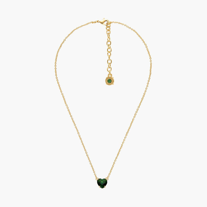 Emerald Green Heart Stone Diamantine Pendant Necklace | AOLD3531 - Les Nereides