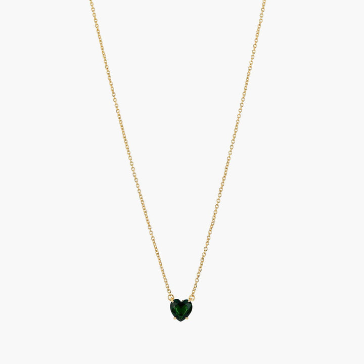 Emerald Green Heart Stone Diamantine Pendant Necklace | AOLD3531 - Les Nereides