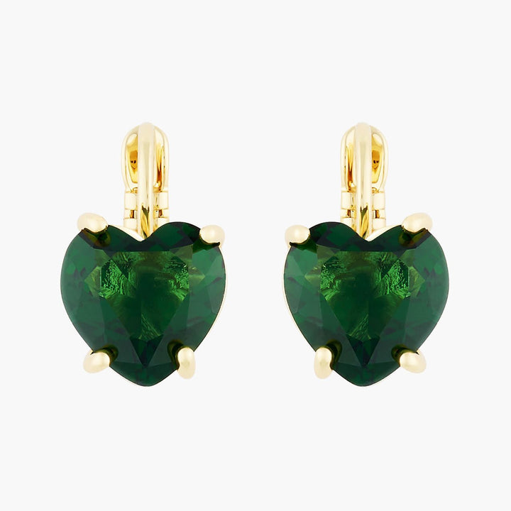 Emerald Green Heart Stone Diamantine Sleeper Earrings | AOLD1451 - Les Nereides