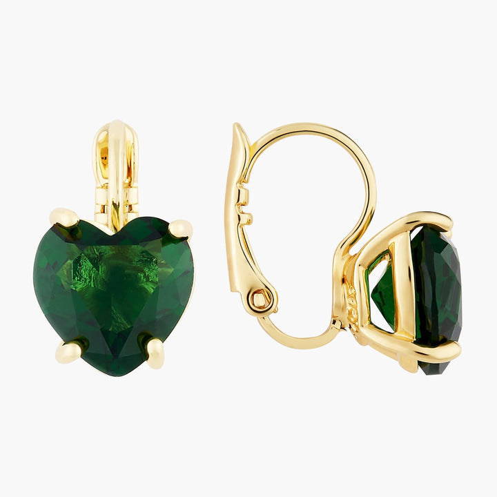 Emerald Green Heart Stone Diamantine Sleeper Earrings | AOLD1451 - Les Nereides