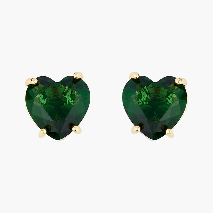 Emerald Green Heart Stone Diamantine Sleeper Earrings | AOLD1451 - Les Nereides