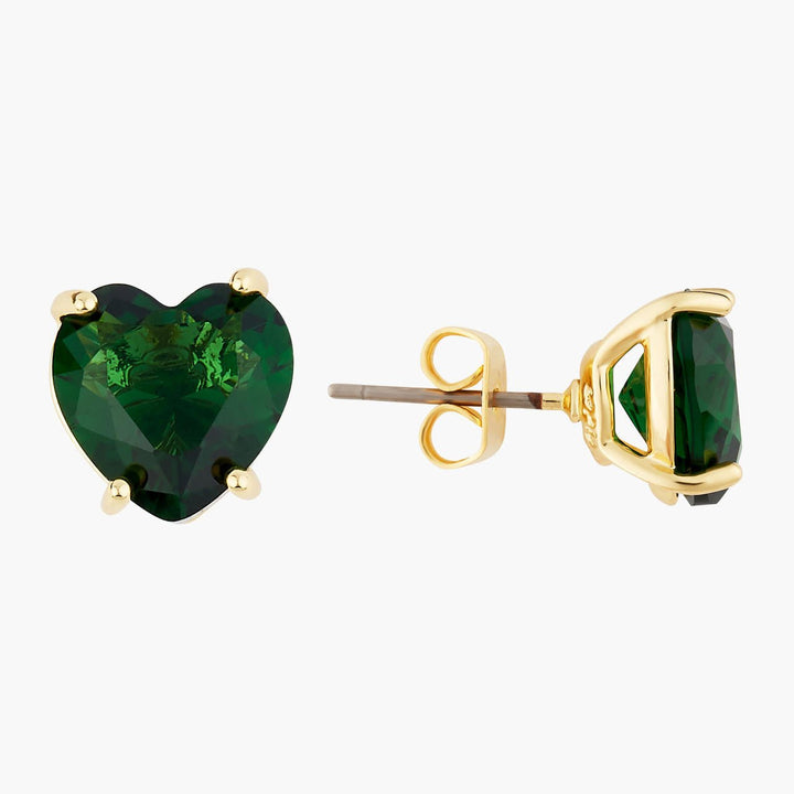 Emerald Green Heart Stone Diamantine Sleeper Earrings | AOLD1451 - Les Nereides