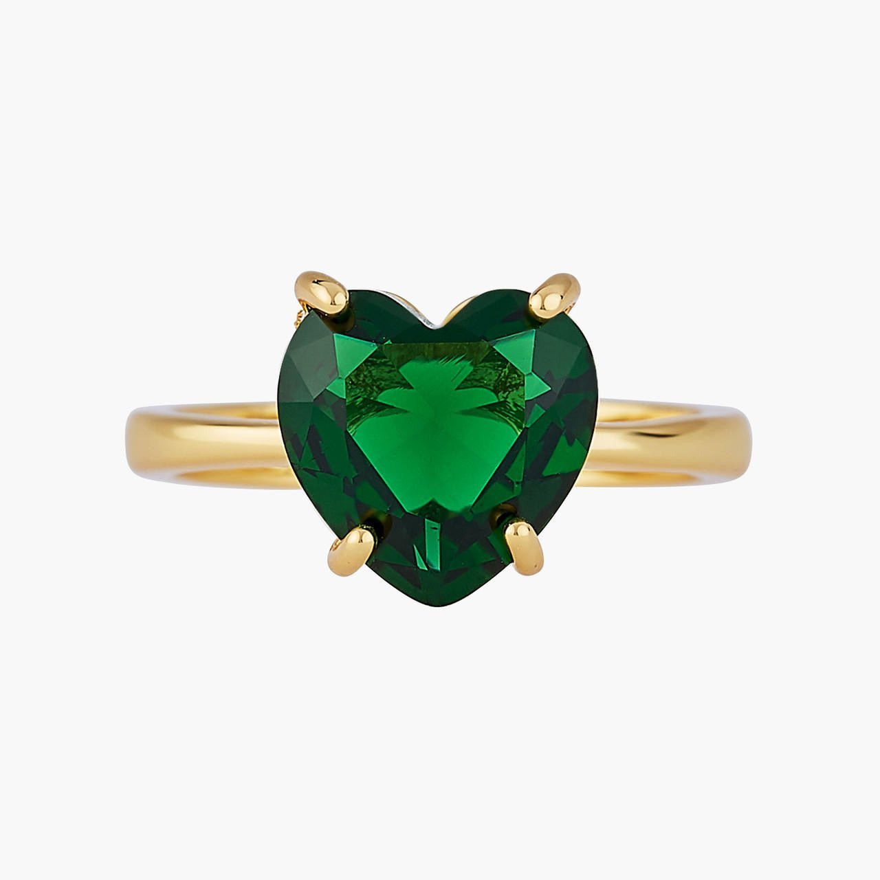 Emerald Green Heart Stone Diamantine Solitaire Ring | AOLD6171 - Les Nereides