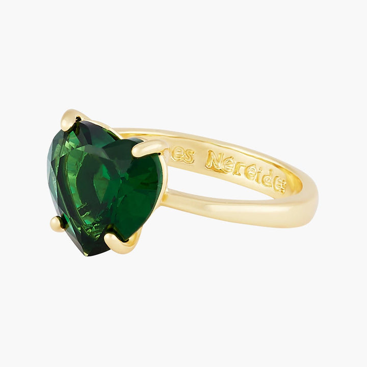 Emerald Green Heart Stone Diamantine Solitaire Ring | AOLD6171 - Les Nereides